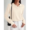 thumbnail image 4 of PRETTYGARDEN Womens Long Sleeve Collared Polo Sweater V Neck Knit Ribbed Business Casual Pullover Sweaters Fall Outfits, 4 of 8