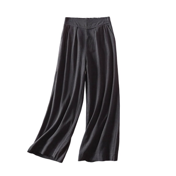 Edvintorg Cotton Linen Pants for Women High Waisted Pleated Flowy Loose Casual Palazzo Trousers with Pockets Plus Size Woman Clothes Gray XXXL