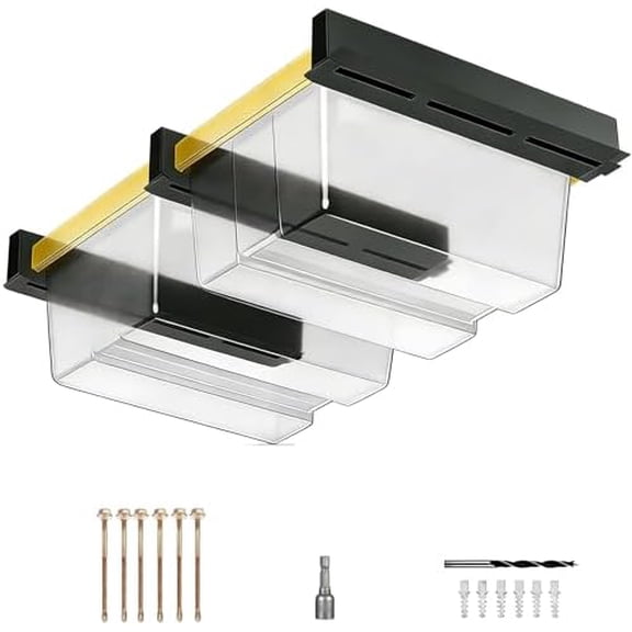 Overhead Garage Storage Rack,Garage Ceiling Storage 3 Rails Set, Overhead Storage Rack to Hold 2 Plastic Totes, Metal Ceiling Racks for Garage Storage to Free Up Floor Space, Garage Organizer System