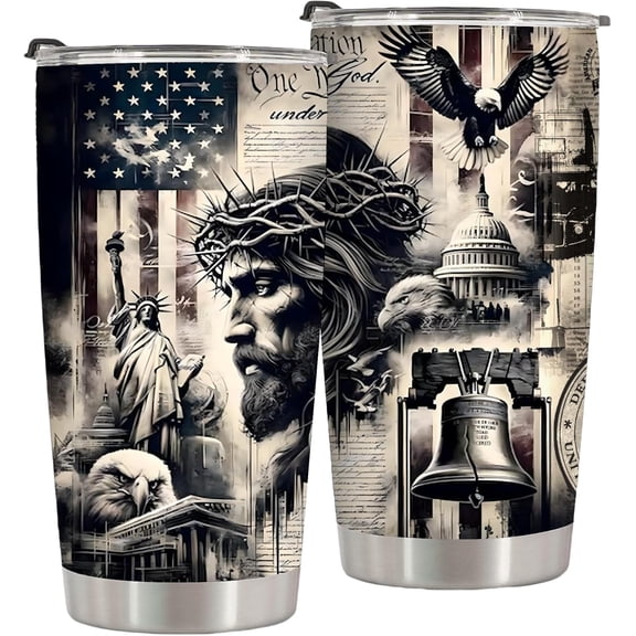 One Nation Under God,Christian Tumblers for Women Men,20 Oz Insulated Funny Travel Jesus Coffee Mug,Religious Gifts for Women Men Friends Christians