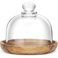 thumbnail image 1 of 1 Set Wooden Dessert Cupcake Tray with Glass Cover Cake Plate Server Platter with Dome Lid, 1 of 7