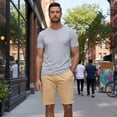 thumbnail image 5 of Men's Cotton Shorts Casual Elastic Waist Drawstring Summer Beach Vacation Yoga Golf Shorts with Zipper Pockets, 5 of 7