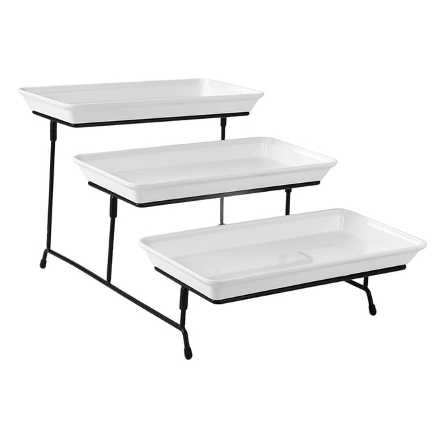 Bandeja de servir de 3 niveles, versátil y fácil de limpiar. Platos para servir, soporte para postres y frutas. Reutilizable para cupcakes, postres Negro