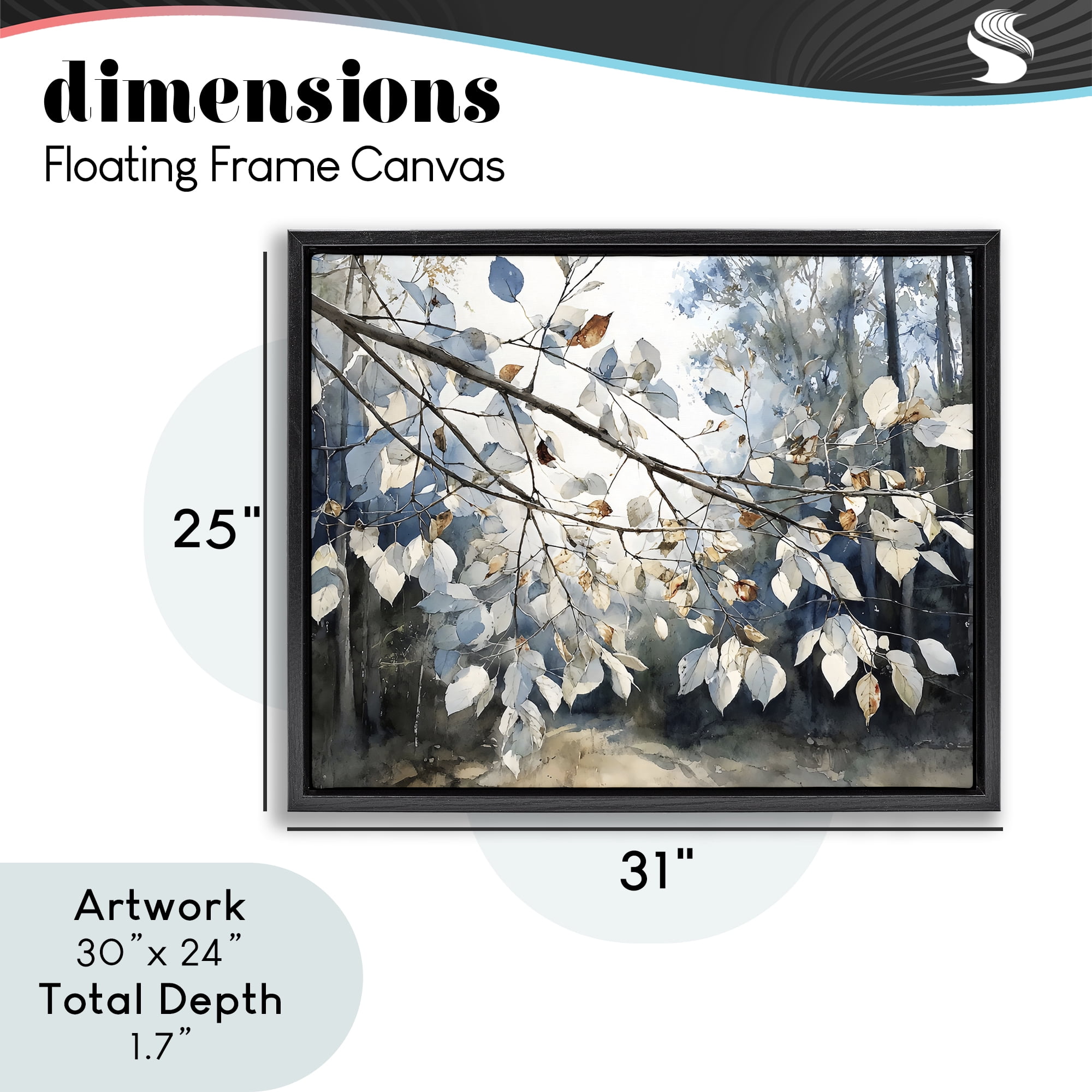 Stupell Industries Blue Fall Branch Leaves Black Framed Floater Canvas Wall Art, design by Franklyn Gregory
