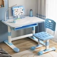 thumbnail image 2 of YNCE Kids Desk and Chair Set, Study Table with Golden Distance Design, Homeschooling Writing Desk with Desktop for Boys and Girls (Blue #1), 2 of 10