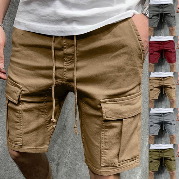 Vetsdori Elastic Waist Shorts for Men Cargo Summer Pull-On Cotton Linen Relaxed Fit,Casual Athletic Khaki Mens Shorts Ropa