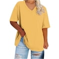 thumbnail image 1 of Hecho para Más Camisa Mujeres de Cuello en V de Gran Tamaño de Manga Corta Top Sólido, Base de Verano Deportivo Tee para el Uso Diario Y Casual Del Hogar, Bastidor de Imitación Ligero, 1 of 5