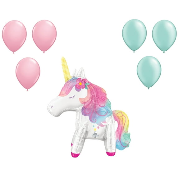 LOONBALLOON Unicorn Theme Balloon Set, 25 Inch Enchanted Unicorn Airfill Decor Balloon and 6x latex balloons