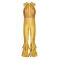 thumbnail image 4 of TSSOE Girls Shiny Metallic Gymnastics Leotard Bell-Bottom Full Body Tank Unitard Jumpsuit Ballet Jazz Dance Costume Gold 6, 4 of 7