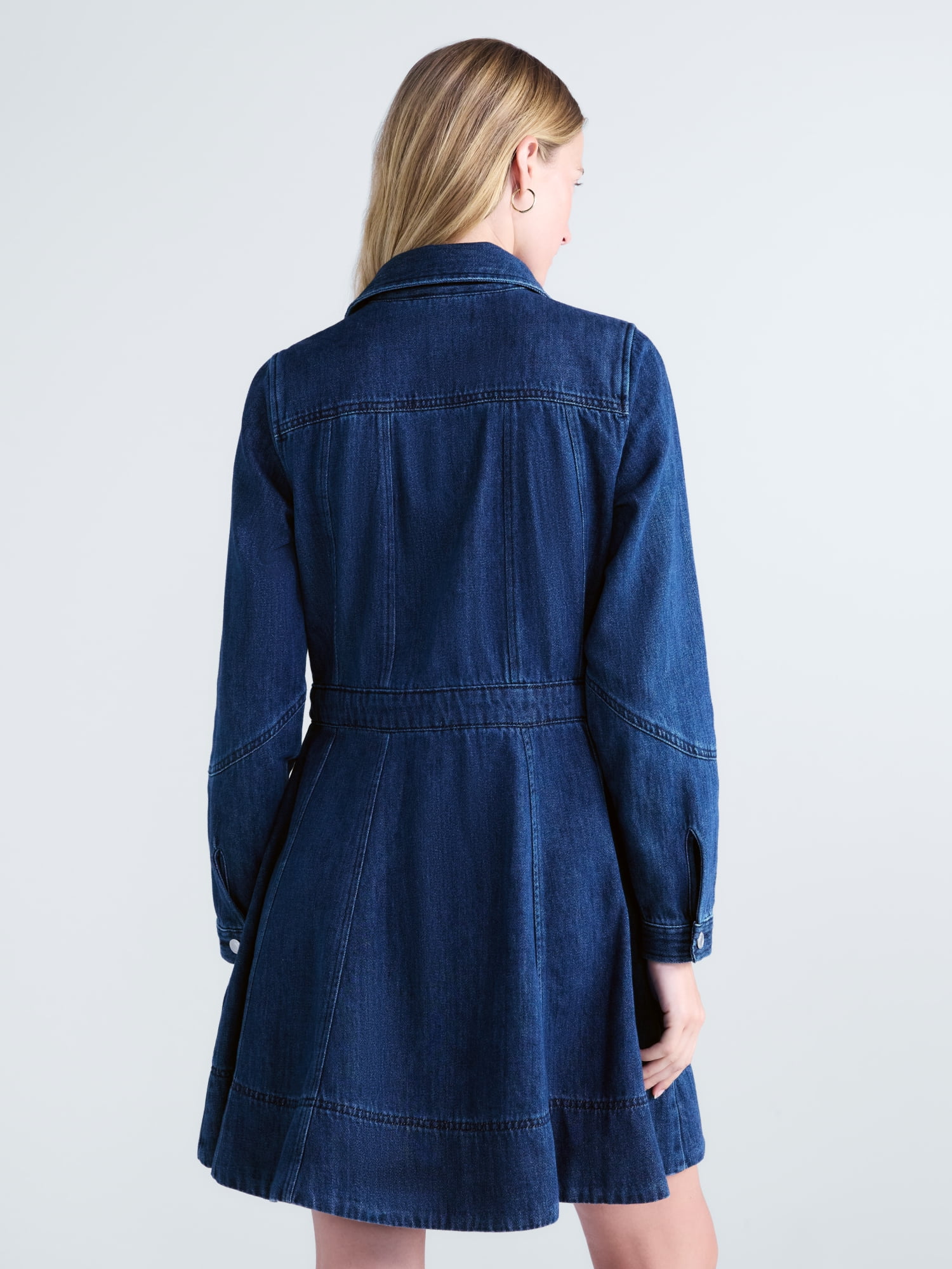 Free Assembly Women's and Women's Plus Denim Mini Shirtdress with Long Sleeves, Sizes XS-4X