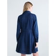 thumbnail image 3 of Free Assembly Women's and Women's Plus Denim Mini Shirtdress with Long Sleeves, Sizes XS-4X, 3 of 4