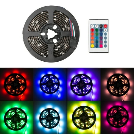 6.6ft Super Bright LED Strip+24Key Remote, 5050SMD RGB 16 Color Changable LED Light, Battery Powered Strip Lamp Backlight, Perfect for back lighting, mood lighting, cupboard, party, camping, party
