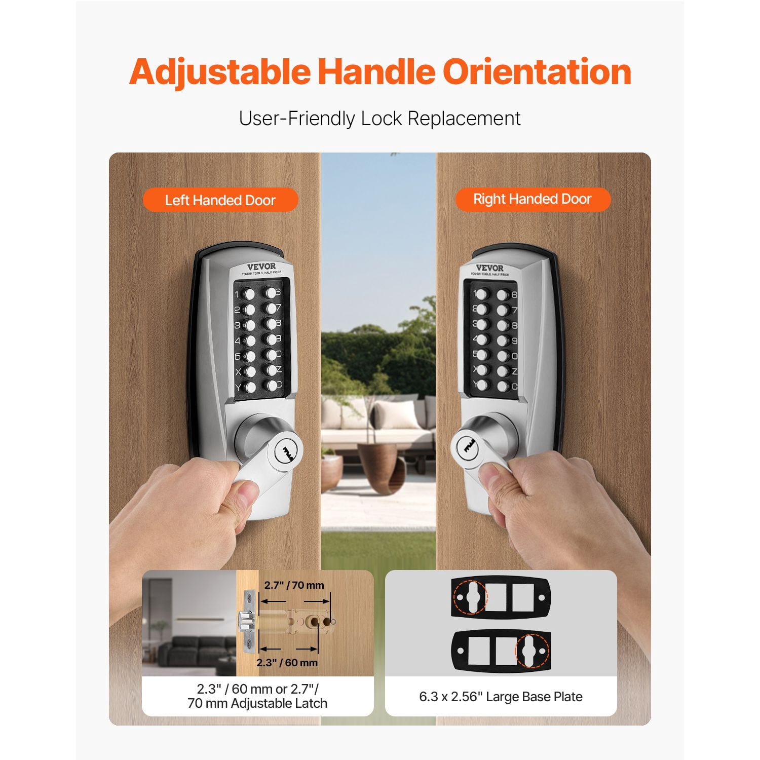 Mechanical Keyless Door Lock Gen2 4-7 Digit Code Double-Sided Zinc Alloy for Front Gate Garden Garage