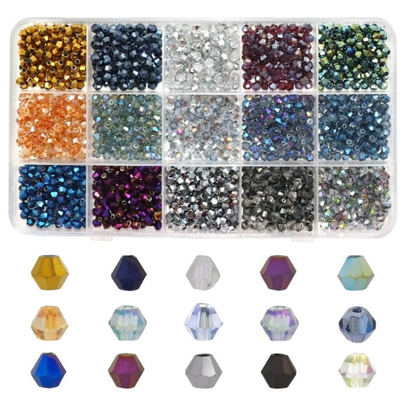 Electroplated Multicolor Bicone Beads, Faceted Crystal Glass Briolette Beads for Jewelry and Bracelet Making, Bulk Craft Supply 2400 Pcs