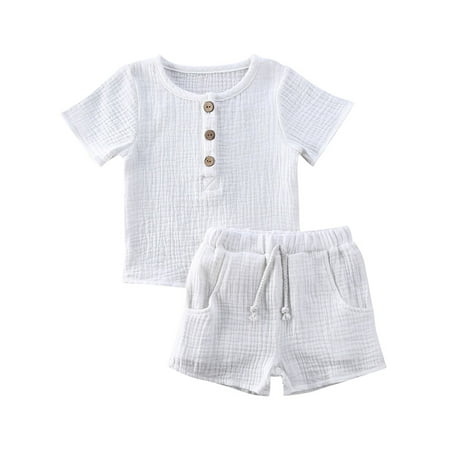 

Livingsenburg Toddler Kids Baby Clothes Set Cotton Linen T-shirt Shorts Outfits