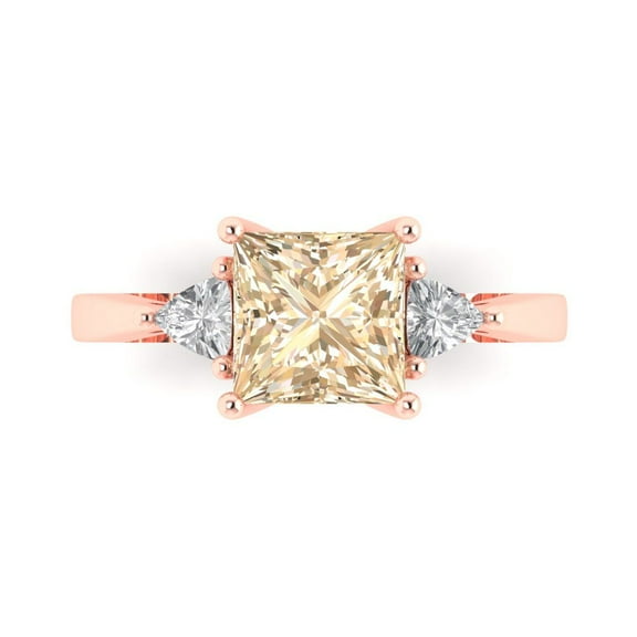 Three-Stone Engagement Ring for Women - 2.32ct Natural Morganite in 18K Rose Gold Promise Ring