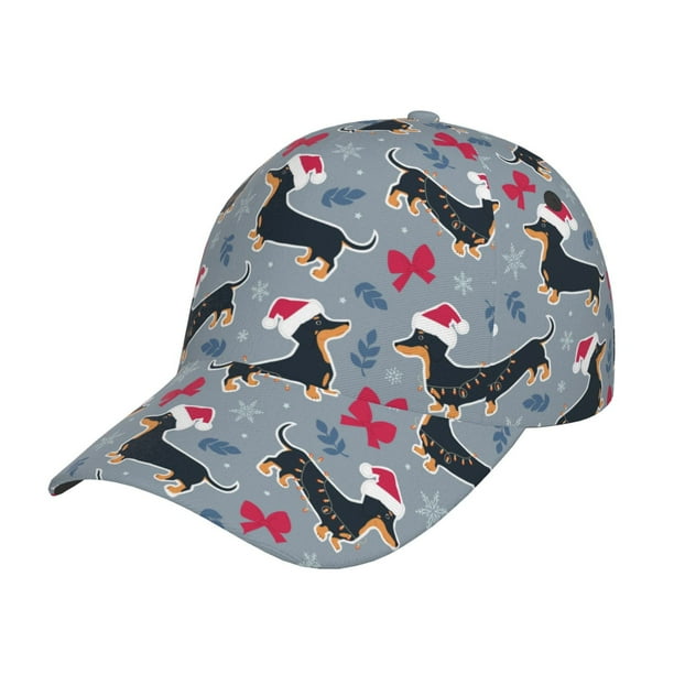 Fotbe Christmas Hat Dachshund Gorro Clásico de Béisbol, Gorra Ajustable con Broche Snapback, Gorro de Exterior de Algodón Suave