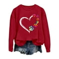 thumbnail image 5 of GPOECD Mode Femme Décontractée Couleur Unie Manches Longues Imprimé Lettre Col Rond Chandail en Molleton Sans Capuche Coupe Ample Chandail Confortable Rouge,P, 5 of 5