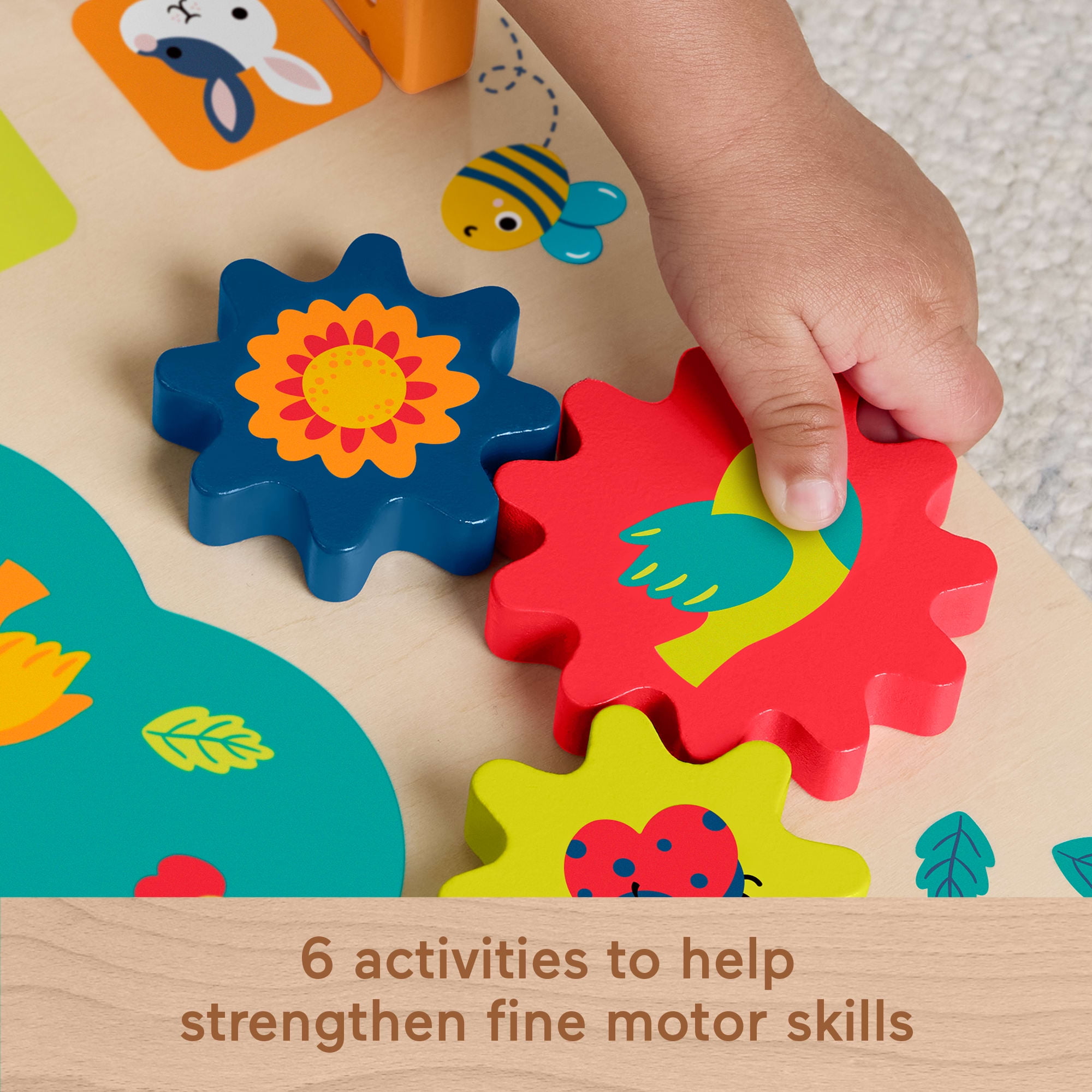 Fisher-Price Wooden Activity Station Baby Busy Board Toy for Developmental Play, 6 Months +