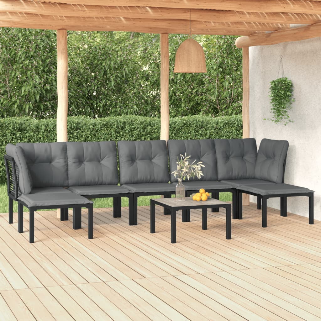 Gecheer 8 Piece Patio Set Black and Gray Poly Rattan