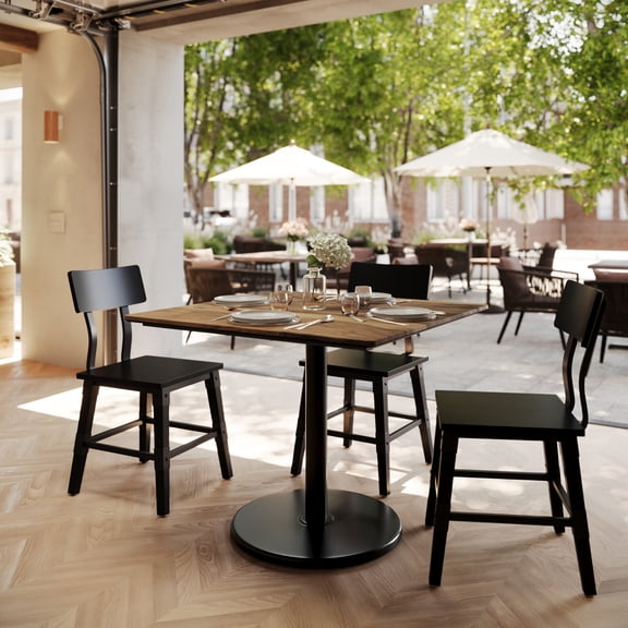 Flash Furniture 36" Square Tabletop with Seamless Surface Technology in Natural with 24" Black Round Table Height Base