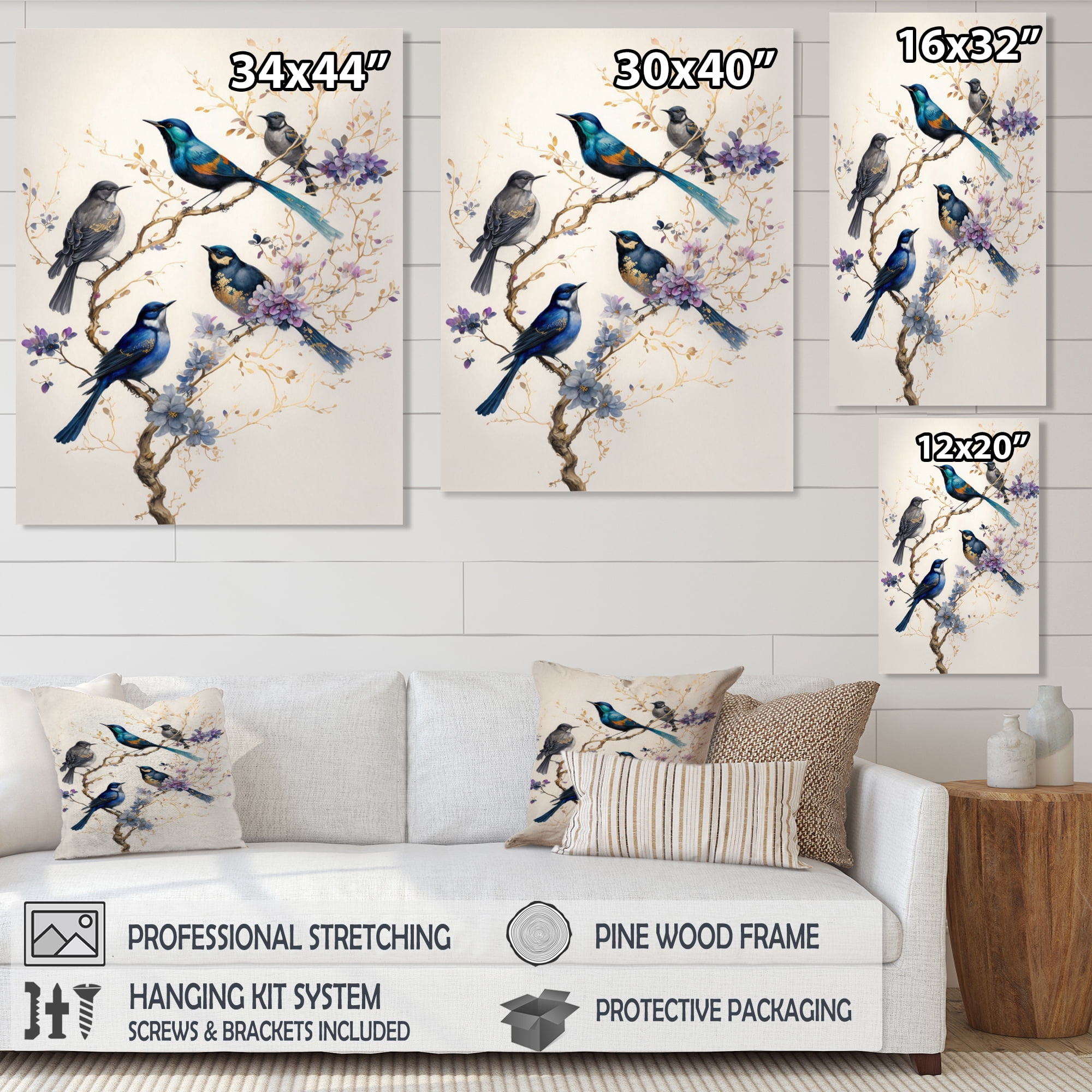 Designart Multicolor Birds On Plum Blossoms Tree XVI Canvas Wall Art