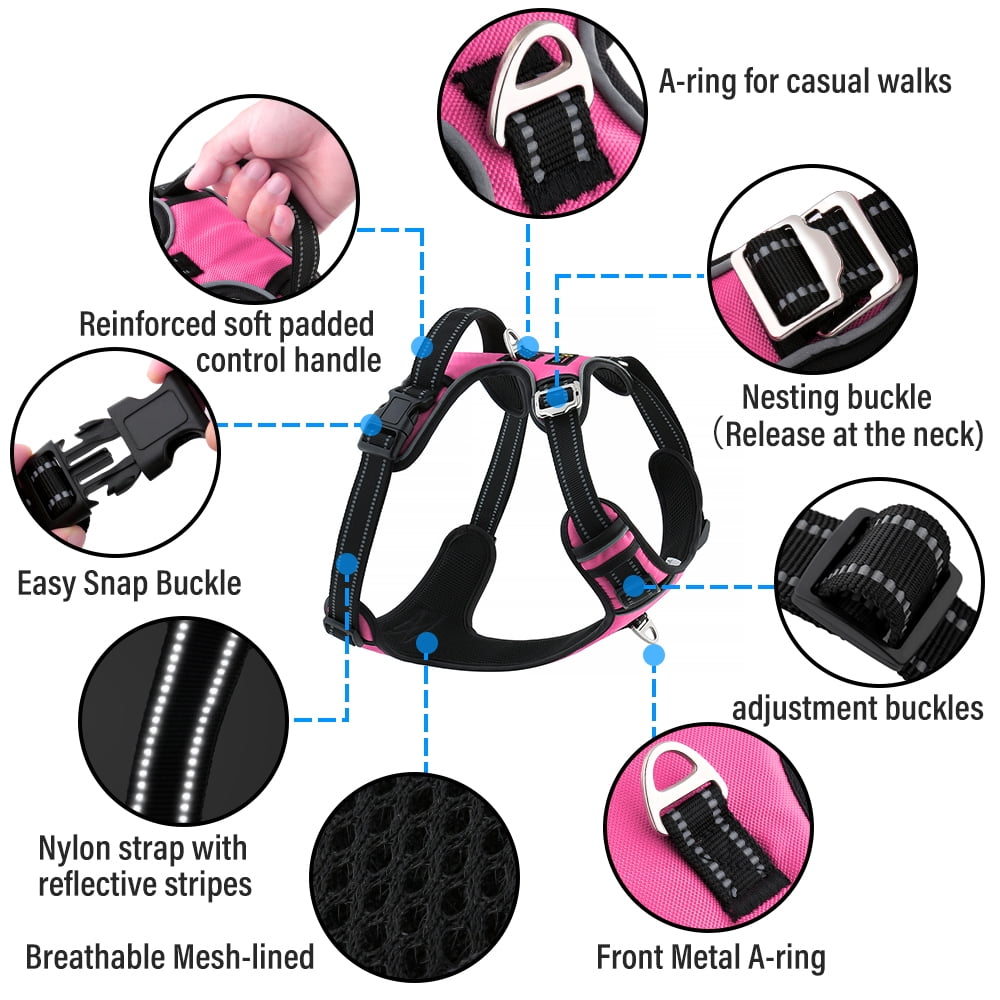 Plutus Pet No Pull Dog Harness, Release at Neck, Adjustable Reflective Dog Vest Harness, Soft Padded with Easy Control Handle, for Small Medium Large Dogs