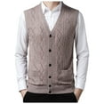 thumbnail image 2 of Gilet Sans Manches en Mélange de Laine à Col en V pour Hommes Automne Hiver avec Boutons devant Sans Col pour Tenue Décontractée, 2 of 6