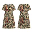 thumbnail image 3 of Bixox Robe d'Été à Manches Courtes pour Femmes Robe Ample Longueur Genou avec Poches-Crânes1, 3 of 7