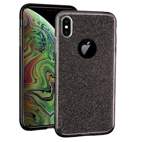 FIEWESEY Glitter Cute Phone Case for Apple iPhone XS Max Case,Bling Sparkly Luxury Thin Silicone Rubber Soft Protective Case for Girls Women (Black)