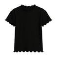 thumbnail image 4 of Girls Ribbed Knit Top with Scalloped Trim Short Sleeve T-Shirt Soft Casual Everyday Shirt for Kids Little Kids 2T-12 (Black),Size 6-7T, 4 of 5