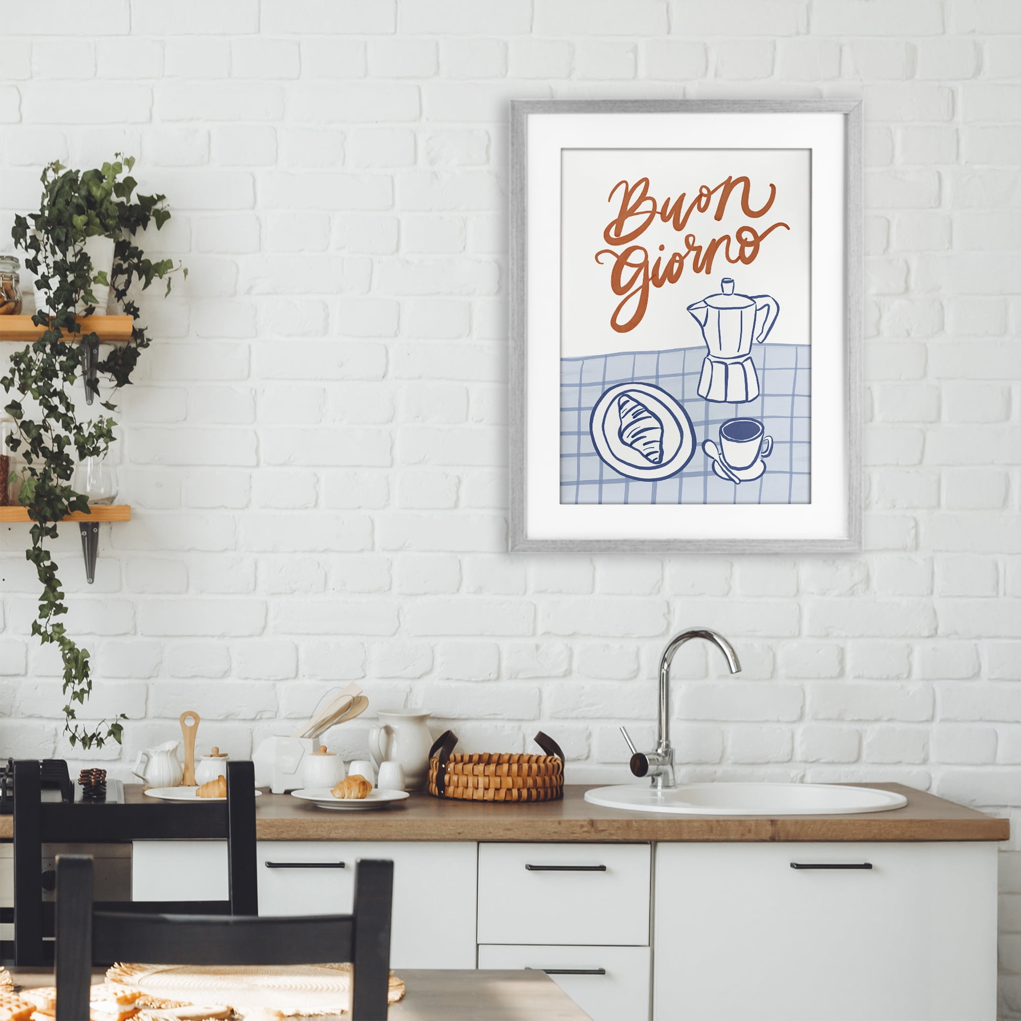 Stupell Industries Buon Giorno Breakfast Espresso Gray Framed Print Under Glass, design by Amanda Houston