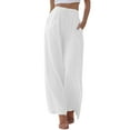 thumbnail image 2 of Women Pants Women Wide Leg Pants Women's Casual Pants High Waisted Wide Leg Fashion Drawstring Elastic Trousers Comfy Straight Leg Long Pants with Pockets, 2 of 7