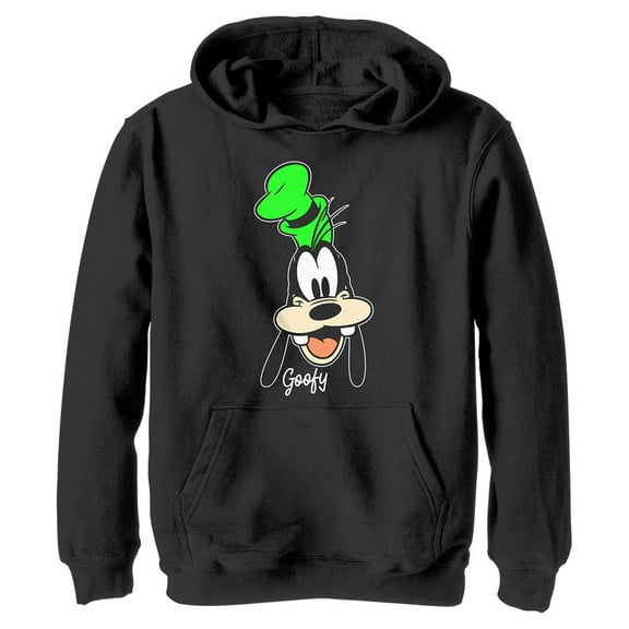 Boy's Mickey & Friends Goofy Portrait  Pull Over Hoodie Black X Large