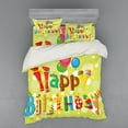 thumbnail image 2 of Birthday Duvet Cover Set, Happy Celebration in Shapes Funny Ice Cream Candies and Balloons, Bedding Set with Shams and Fitted Sheet, 3 Sizes, by Ambesonne, 2 of 3