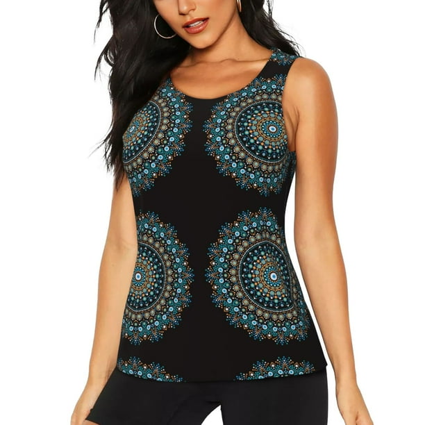 Fotbe Mandala Blusas Sin Mangas para Mujer – Estilo Casual, Corte Suelto, Slim-Fit, Cuello Redondo Deportivo, Tops de Verano para Gimnasio y Yoga-Large