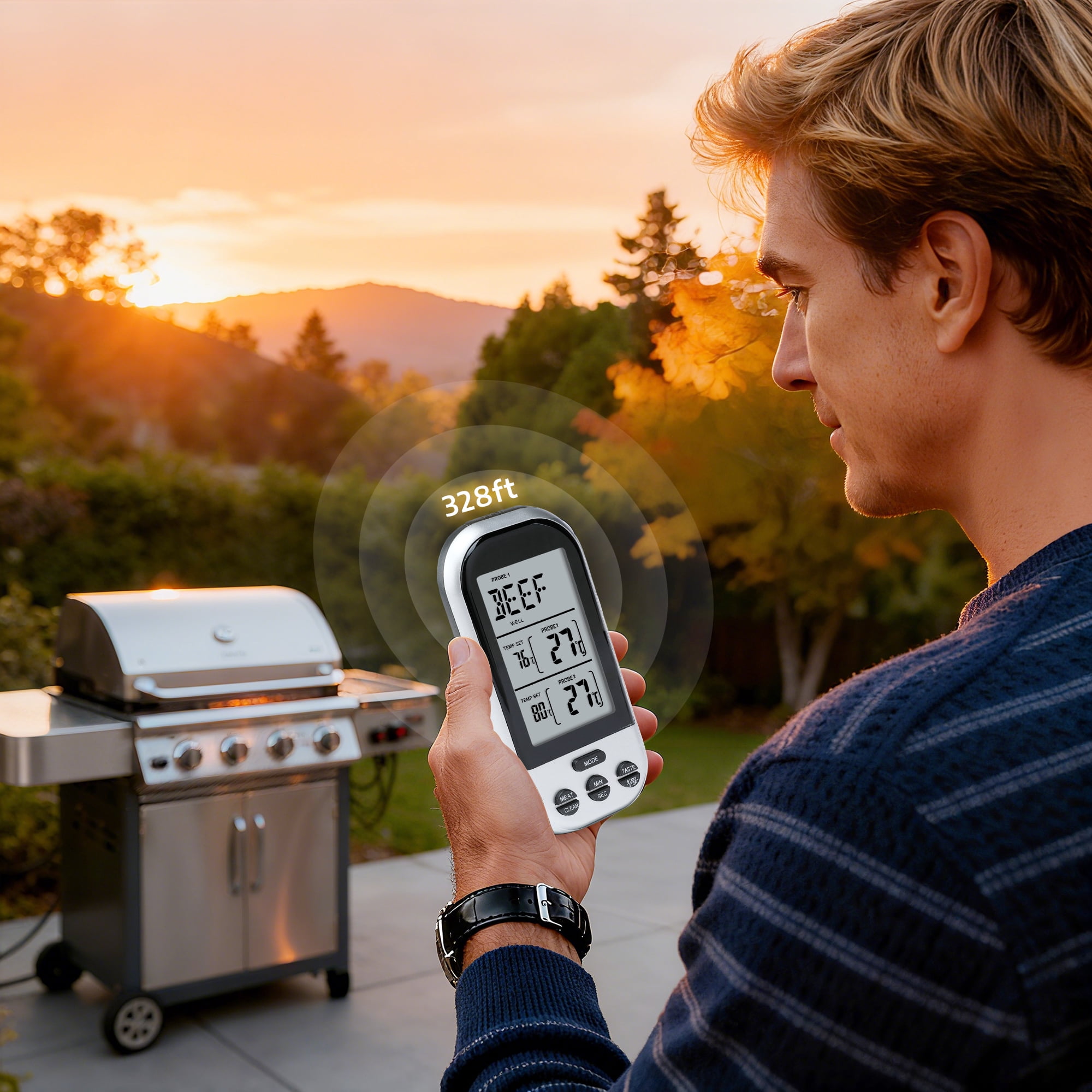Unique Bargians Wireless Meat Thermometer Instant Read Food Thermometer Silver