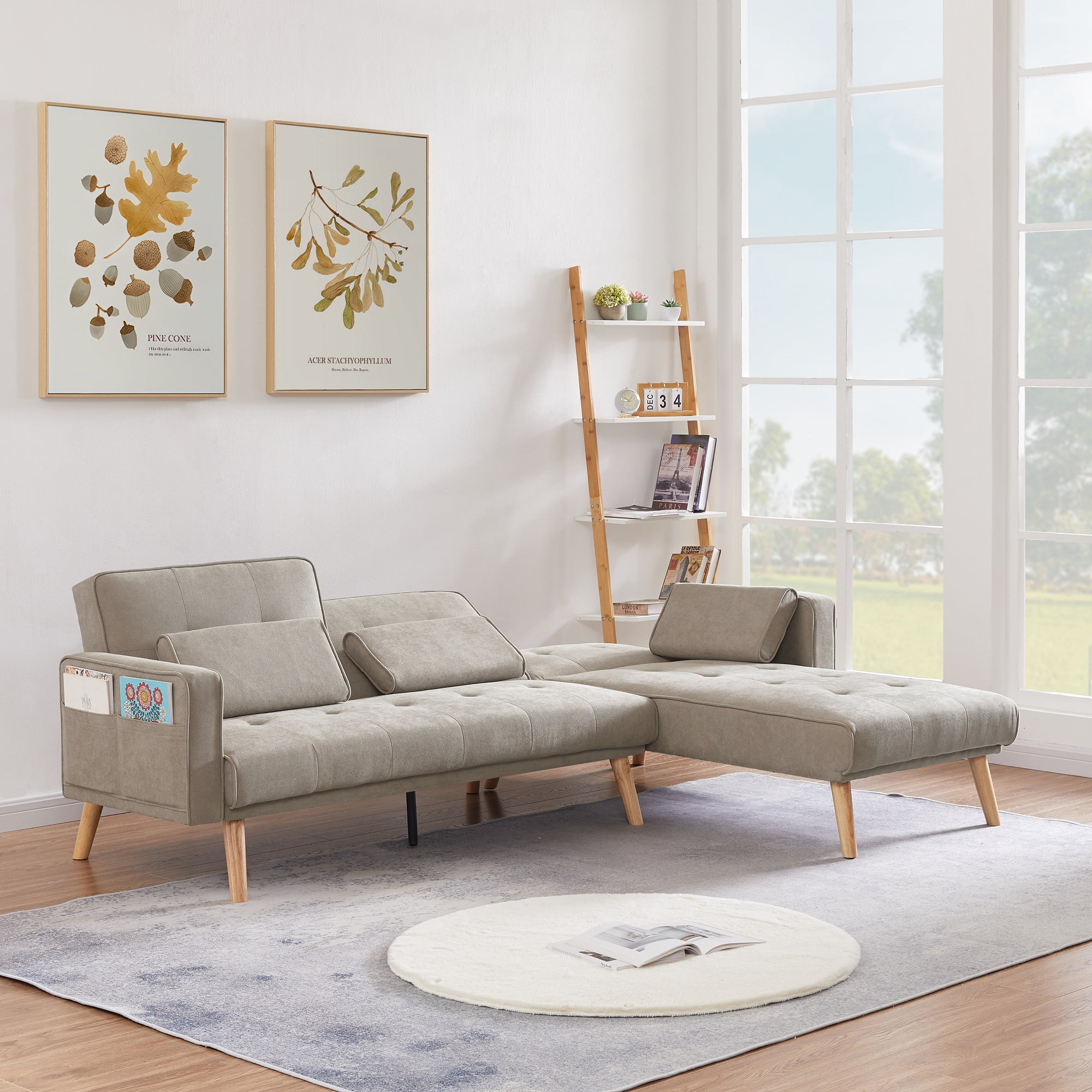 Zechuan Sectional Convertible Sofa Bed with Right Chaise and Pillows
