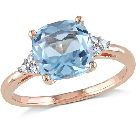Tangelo 2-1/2 Carat T.G.W. Blue Topaz and Diamond-Accent 10kt Rose Gold Cocktail Ring