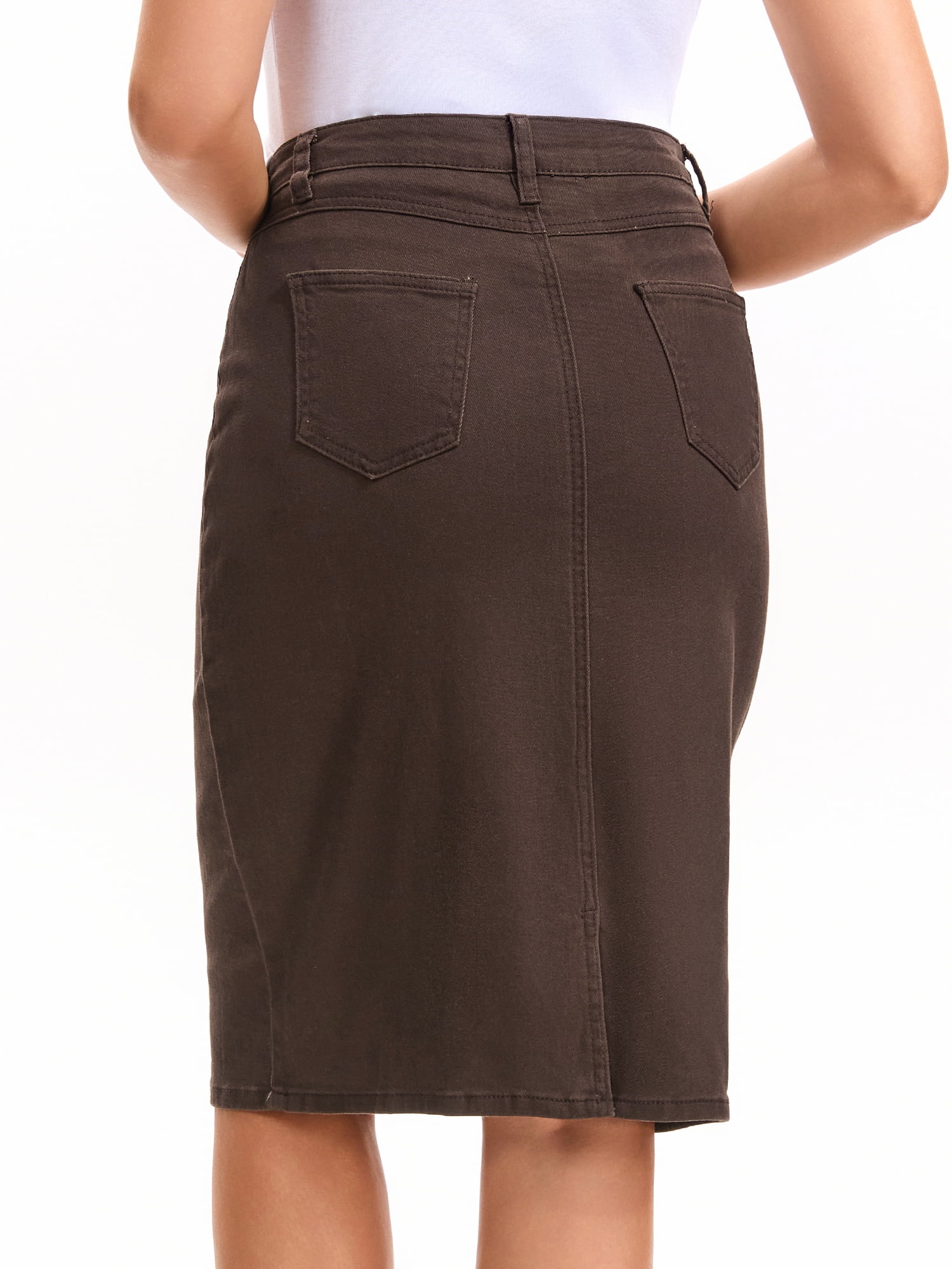 DARING DIVA Women's Jean Back Slit Stretch Below Knee Length Denim Skirts XL Dark Brown