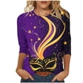 thumbnail image 2 of TIMIFIS Hauts de Mardi Gras pour Femmes Grande Taille, Chemises à Manches 3/4 Décontractées Col Rond Imprimé Carnaval T-Shirts de Vacances, 2 of 5