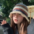 thumbnail image 5 of Knitted Hat for Women Striped Fisherman Hat Ethnic Color Contrast Cap Fashion Female Hat Teens Headwear, 5 of 9