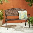 thumbnail image 2 of Spencer Cast Aluminum Outdoor Bench with Basket-Weave Seat & Scroll Arms - Antique Copper Finish, Weather-Resistant Patio Furniture for Garden or Porch, Low-Maintenance Two-Seater, 2 of 9
