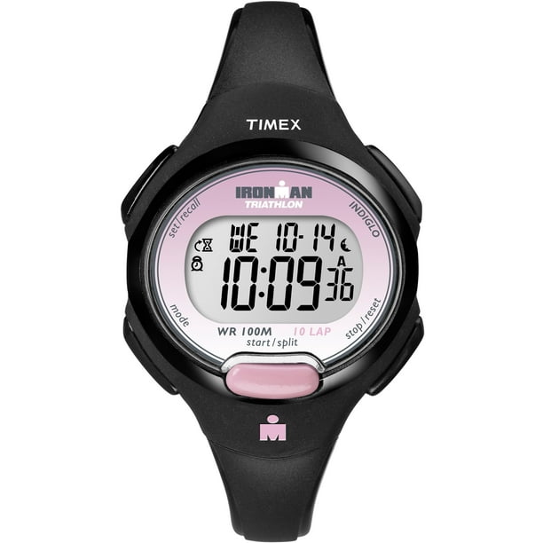 Timex - Timex Women's Ironman Essential 10 Mid-Size Black/Pink Resin ...