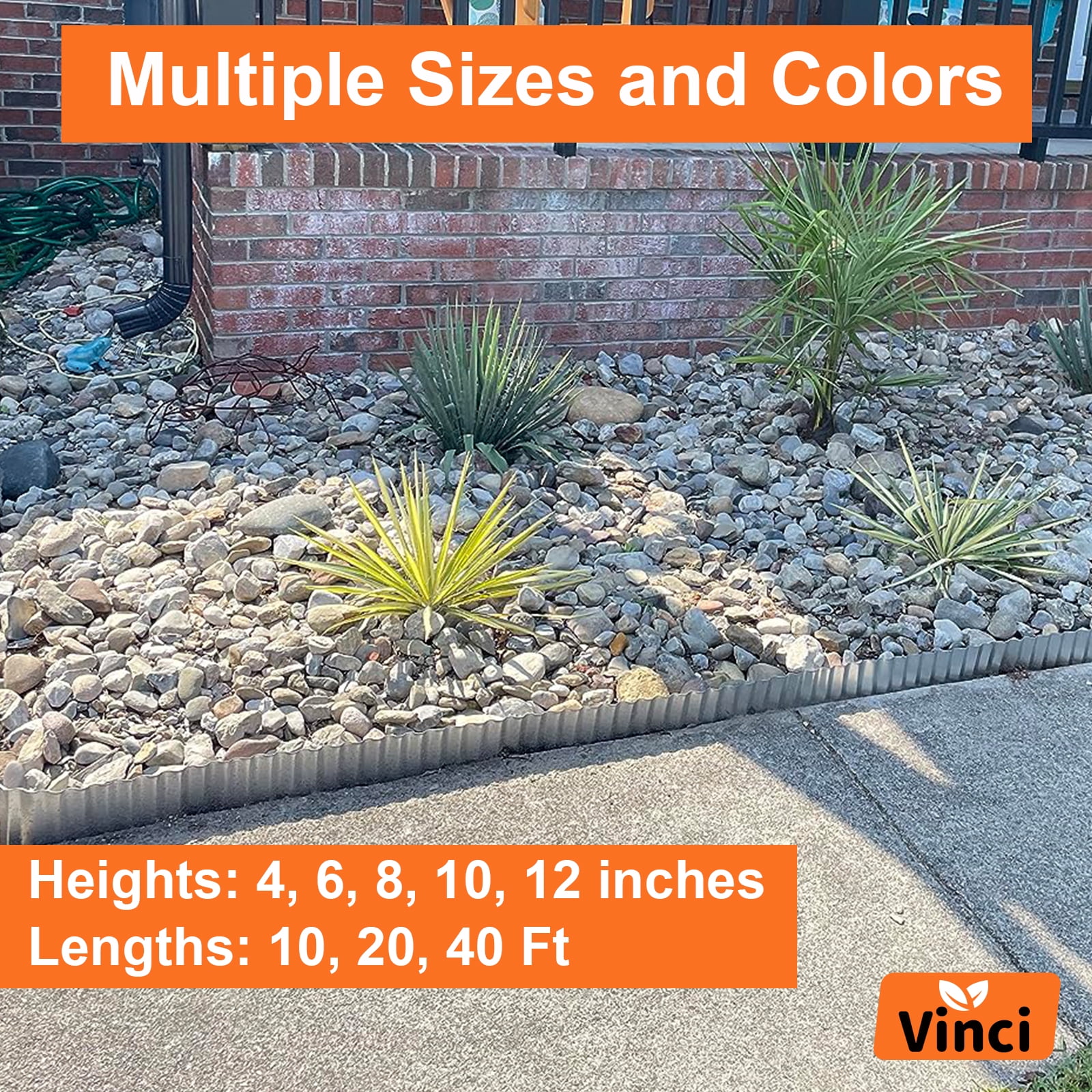 Vinci Garden Landscape Edging Border, 10 Inch x 10 FT Corrugated Sturdy Metal Easy Installation Safe Hemmed Lawn Garden Border Edges for DIY Flower Beds,Pathways and Patio Design (Silver)