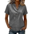thumbnail image 2 of Women's V-Neck Button-Up Short Sleeve Blouse with Side Slit Detail, 2 of 7