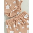 thumbnail image 6 of Wassery Baby Infant Girls Summer Outfits Floral Print Sleeveless Sling Romper with Floral Casual Elastic Shorts and Headband 3Pcs Set 0-18M, 6 of 8