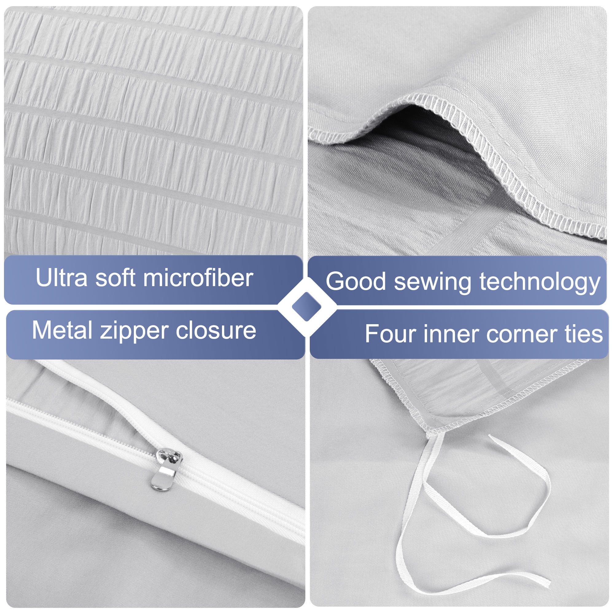 Unique Bargains Microfiber 3 Pieces Seersucker Duvet Cover Set Queen Light Grey