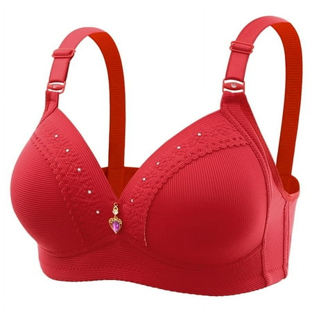 Nursing Sports Bra Women Woman Sports Bra Without Underwire Everyday Bras Vest Lingerie Underwear V-Neck Pullover Bra Feature Hook and Eye Closure Molded Bra Style Y-302   Red S