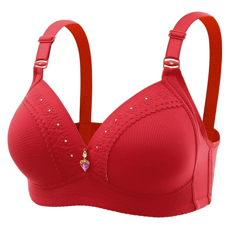 uublik Push Up Bras for Women Plus Size Soft Wirefree Full Coverage Push Up  Lingerie Underwear Red 